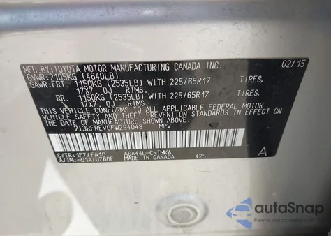 2015 Toyota Rav4 Xle from USA, damaged, VIN 2T3RFREV0FW294048